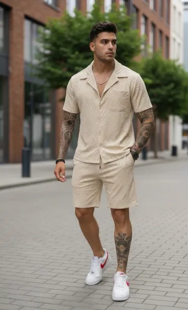 Compleu de vara camasa + pantaloni bej 3176 34-5.3