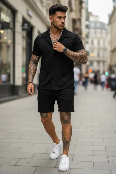 Compleu de vara camasa + pantaloni negru 3176 32-1.1