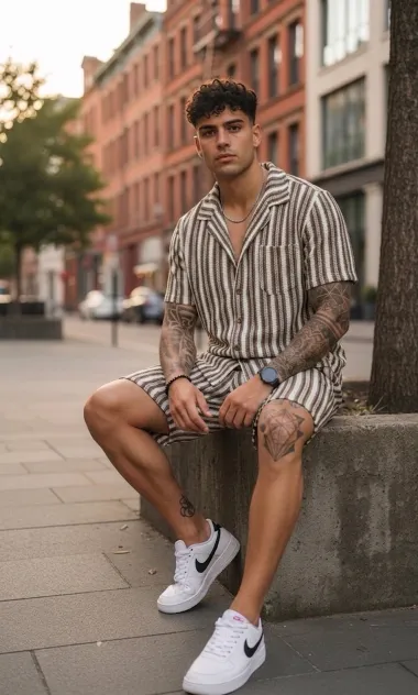 Compleu de vara camasa + pantaloni maro 3177 83-2.2