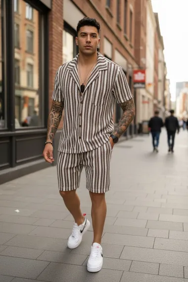 Compleu de vara camasa + pantaloni maro 3177 83-2.2