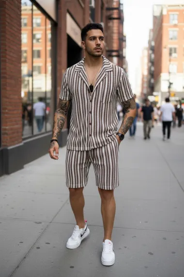 Compleu de vara camasa + pantaloni maro 3177 83-2.2