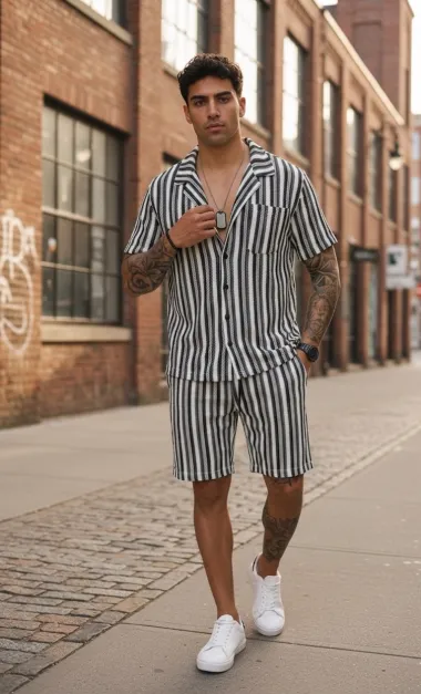 Compleu de vara camasa + pantaloni dungi 3177 89-1.2