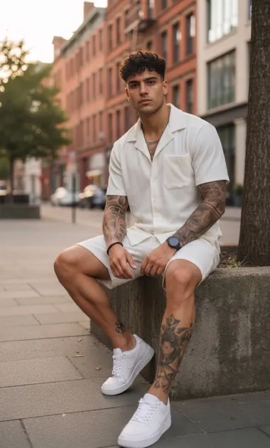 Compleu de vara camasa + pantaloni alb 3179 42-1.3