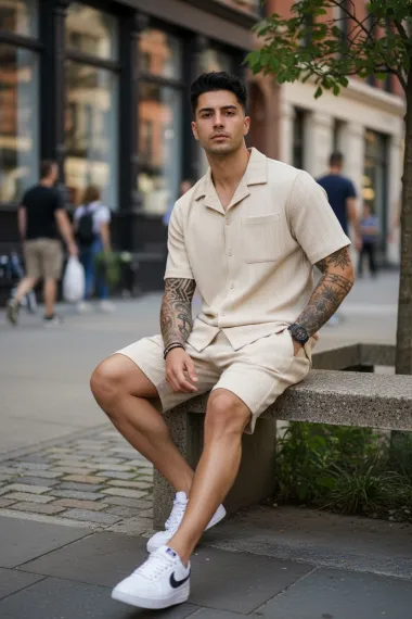 Compleu de vara camasa + pantaloni bej 3179 42-2.3