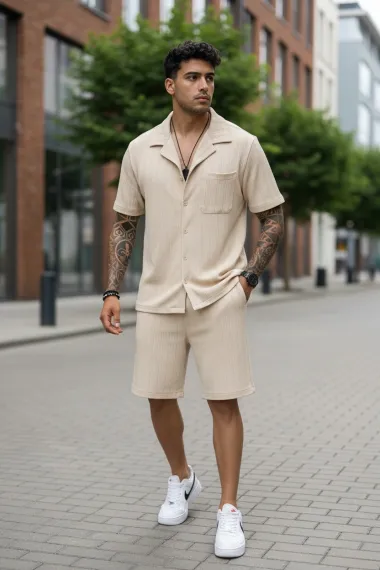 Compleu de vara camasa + pantaloni bej 3179 42-2.3