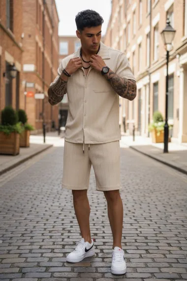 Compleu de vara camasa + pantaloni bej 3179 42-2.3