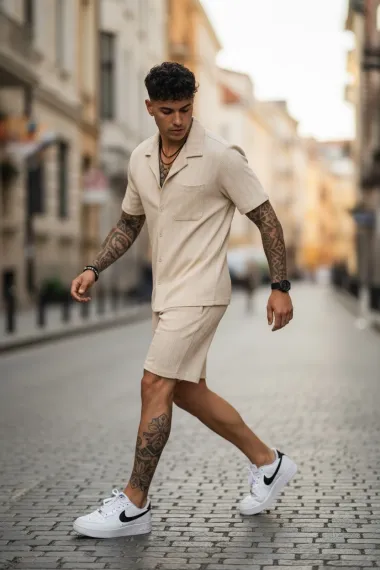 Compleu de vara camasa + pantaloni bej 3179 42-2.3