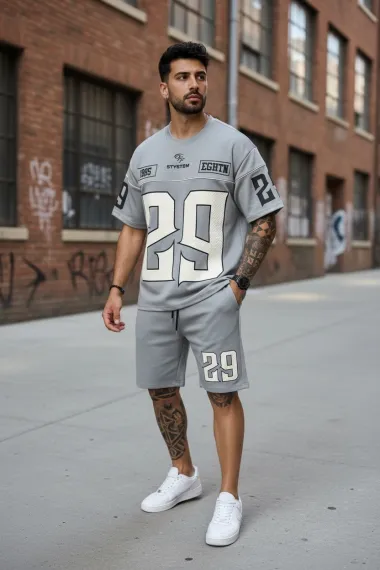 Compleu de vara tricou + pantaloni, gri 5069 34-4.2