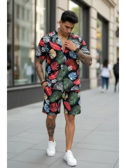 Compleu de vara cu imprimeu camasa + pantaloni 975