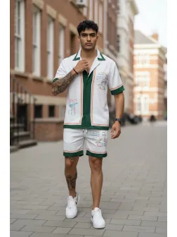 Compleu de vara cu imprimeu camasa + pantaloni 979