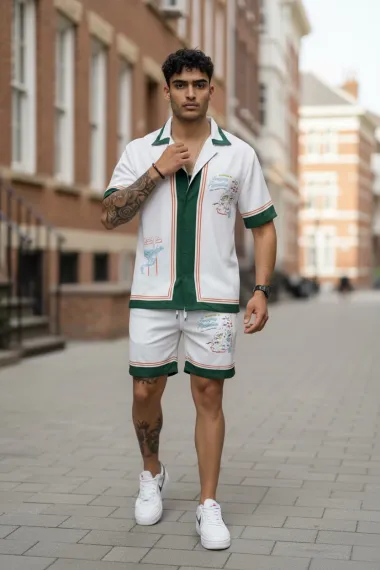 Compleu de vara cu imprimeu camasa + pantaloni 979