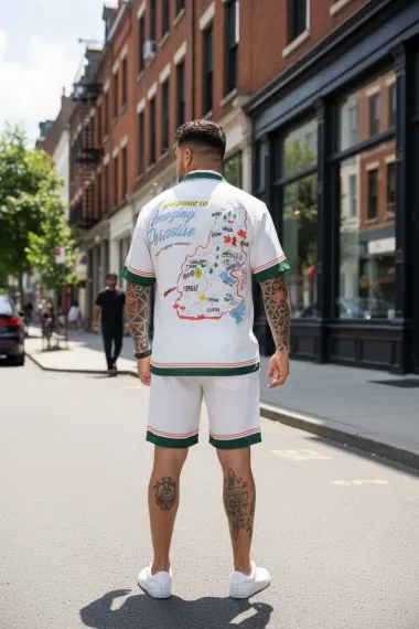 Compleu de vara cu imprimeu camasa + pantaloni 979