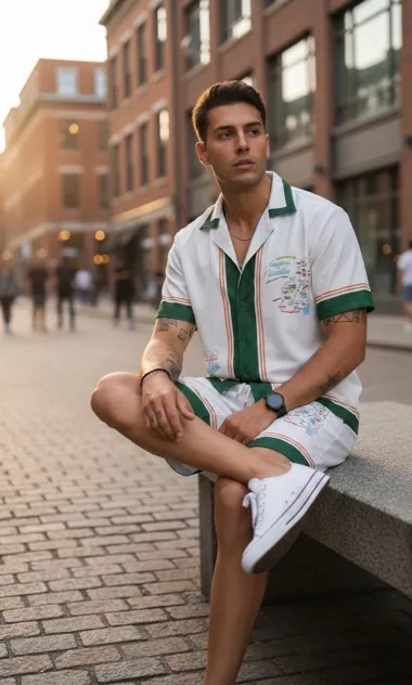 Compleu de vara cu imprimeu camasa + pantaloni 979