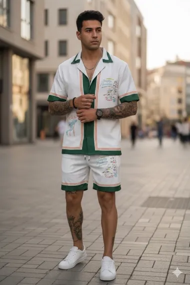 Compleu de vara cu imprimeu camasa + pantaloni 979