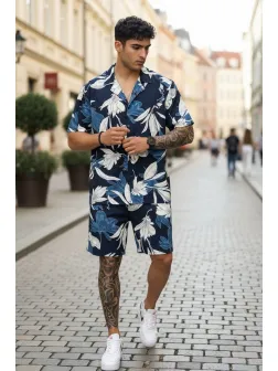 Compleu de vara cu imprimeu camasa + pantaloni 987