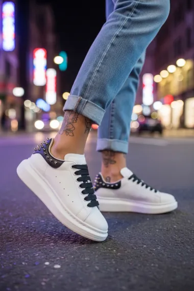 Adidasi dama albi cu negru casual, 6626 N17-3