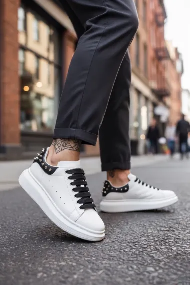 Adidasi barbati casual, albi cu negru 6626 N17-3