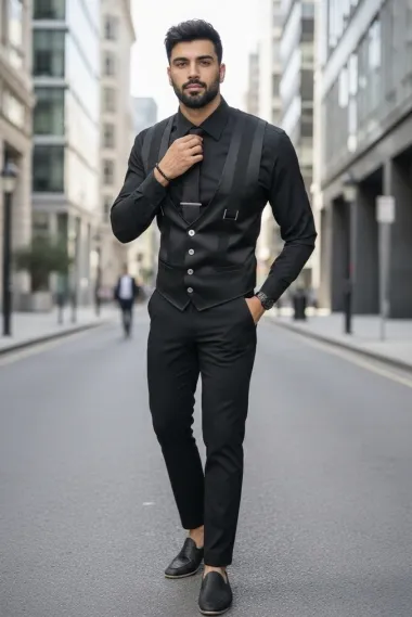 Vesta barbati eleganta slim fit, neagra, 13258 D6