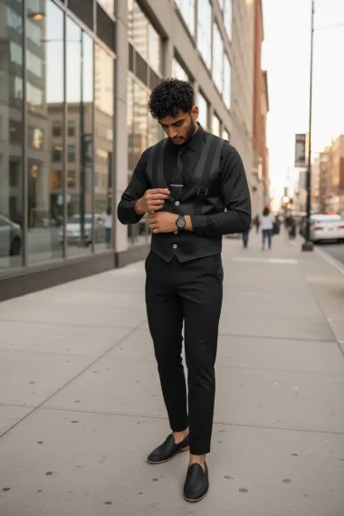 Vesta barbati eleganta slim fit, neagra, 13258 D6