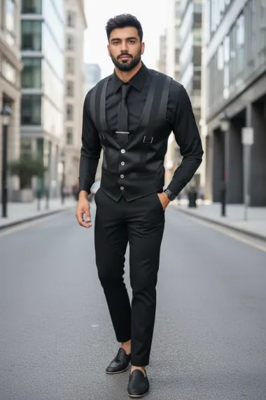 Vesta barbati eleganta slim fit, neagra, 13258 D6