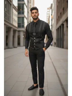 Vesta barbati eleganta slim fit, neagra, 13258 D6