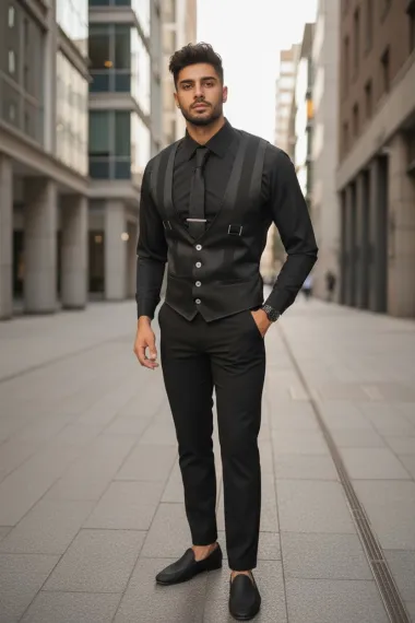 Vesta barbati eleganta slim fit, neagra, 13258 D6