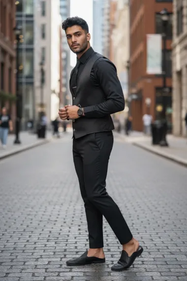 Vesta barbati eleganta slim fit, neagra, 13261 19-4