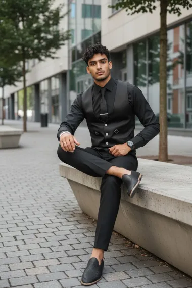 Vesta barbati eleganta slim fit, neagra, 13261 19-4