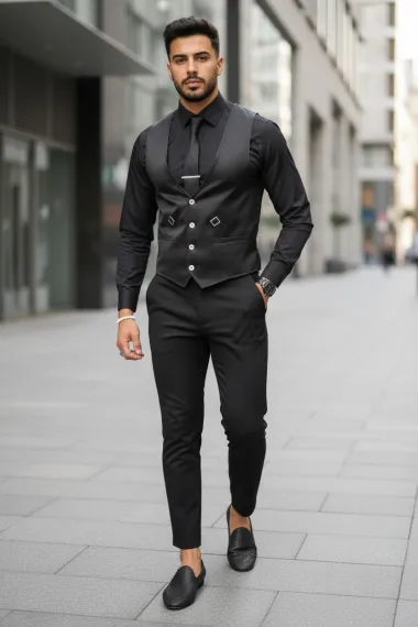 Vesta barbati eleganta slim fit, neagra, 13261 19-4