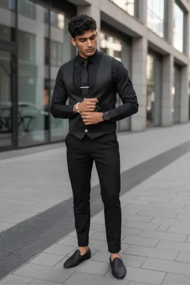 Vesta barbati eleganta slim fit, neagra, 13261 19-4