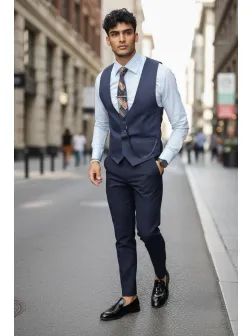 Vesta barbati eleganta slim fit, albastra, 13270