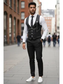 Vesta barbati eleganta slim fit neagra V73 O2-5.2