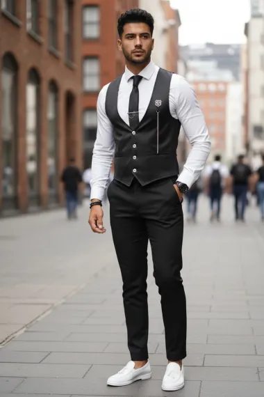 Tinuta barbati smart casual Pantaloni +Vesta V73