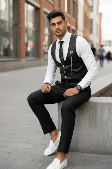 Tinuta barbati smart casual Pantaloni +Vesta V73