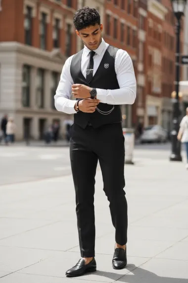 Tinuta barbati smart casual Pantaloni +Vesta V73