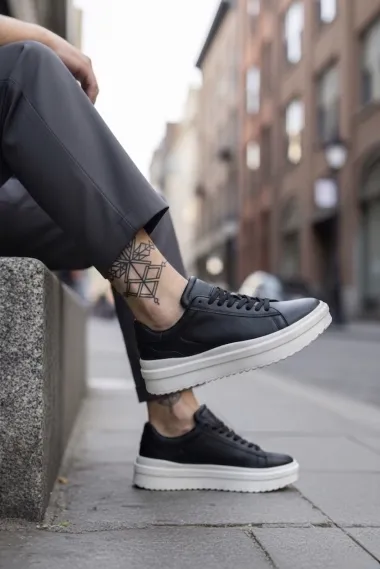 Adidasi barbati casual negru cu alb 069 T15-4