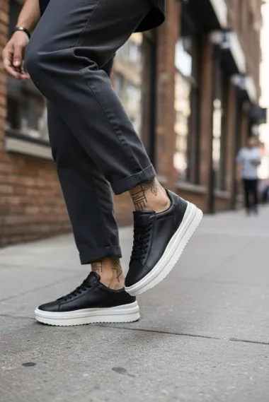 Adidasi barbati casual negru cu alb 069 T15-4