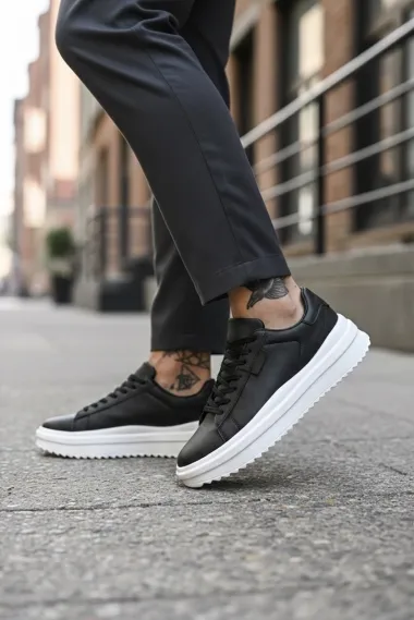 Adidasi barbati casual negru cu alb 069 T15-4