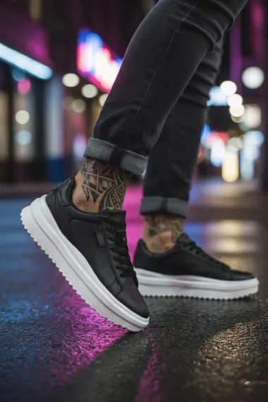 Adidasi barbati casual negru cu alb 069 T15-4