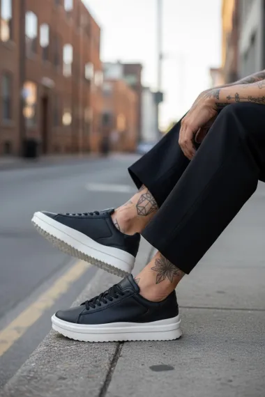 Adidasi barbati casual negru cu alb 069 T15-4