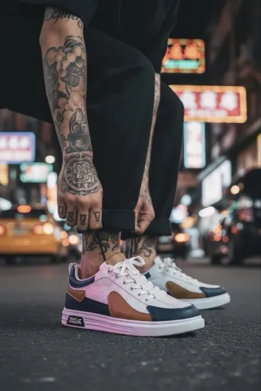 Adidasi barbati casual albi cu maro A108