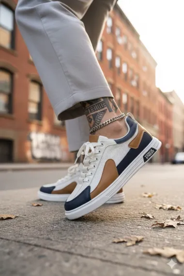 Adidasi barbati casual albi cu maro A108