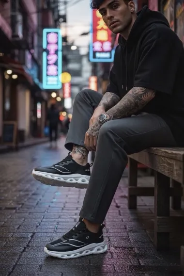 Adidasi barbati casual, negri cu alb 1683