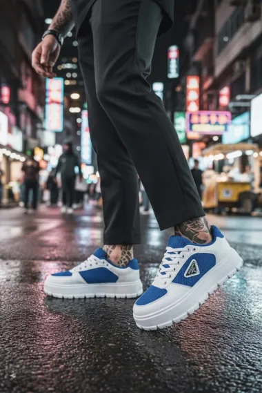 Adidasi barbati casual, alb cu albastru L100