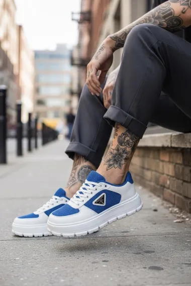 Adidasi barbati casual, alb cu albastru L100