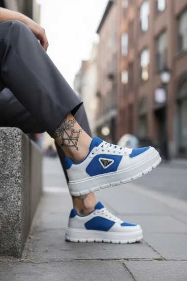 Adidasi barbati casual, alb cu albastru L100