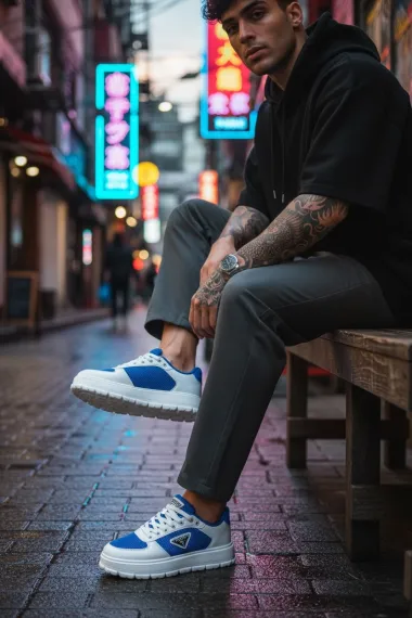 Adidasi barbati casual, alb cu albastru L100