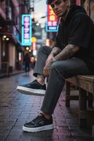 Adidasi barbati casual, negri cu alb L100