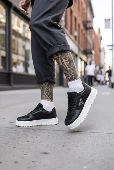 Adidasi barbati casual, negri cu alb L100