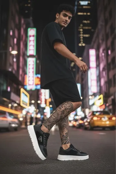 Adidasi barbati casual, negri cu alb L100